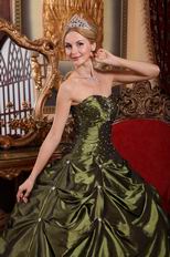 Olive Green Floor-length Taffeta Fabric Quinceanera Dress