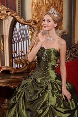 Olive Green Floor-length Taffeta Fabric Quinceanera Dress