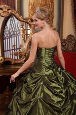 Olive Green Floor-length Taffeta Fabric Quinceanera Dress