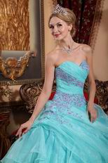 Ruffle Skirt Sweetheart Quinceanera Gown Dress Aqua Blue