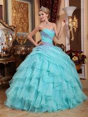 Ruffle Skirt Sweetheart Quinceanera Gown Dress Aqua Blue