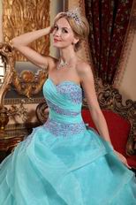 Ruffle Skirt Sweetheart Quinceanera Gown Dress Aqua Blue