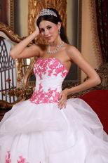 Pretty White Organza Quinceanera Gown With Pink Applique