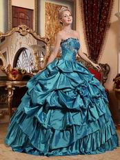 Teal Blue Cascade Layers Puffy Skirt Evening Ball Dresses