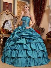 Teal Blue Cascade Layers Puffy Skirt Evening Ball Dresses