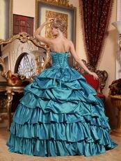 Teal Blue Cascade Layers Puffy Skirt Evening Ball Dresses