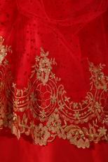 Halter Scarlet Red Quinceanera Dress With Golden Applique