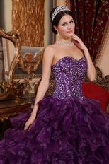 Purple Sweetheart Ruffled Skirt Cheap Military Ball Gown