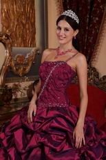 Single One Shoulder Quinceanera Military Dress In Burgundy