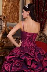 Single One Shoulder Quinceanera Military Dress In Burgundy