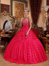Rose Pink Lace Quinceanera Dress By Rolled Fabric Flowers