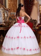 White Strapless Military Ball Dress With Fuchsia Emberllishmests