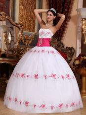 White Strapless Military Ball Dress With Fuchsia Emberllishmests