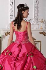 Deep Pink Quinceanera Dress With Spring Green Flowers Decorate