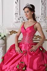 Deep Pink Quinceanera Dress With Spring Green Flowers Decorate