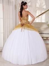 Spaghetti Straps White Skirt With Golden Sequin Sweet Sixteen Dress
