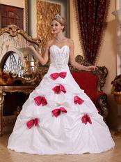 Deep Pink Bowknot Skirt White Quinceanera Dress 2014 Style