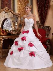 Deep Pink Bowknot Skirt White Quinceanera Dress 2014 Style