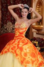 Printed Fabric Bodice Quinceanera Gowns Dresses Light Yellow