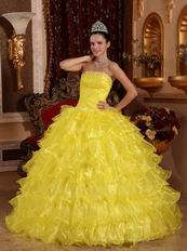 Strapless Where to Buy Winter Bright Yellow Quinceanera Dress