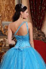 Single Shoulder Dodger Blue Tulle Military Quinceanera Dress