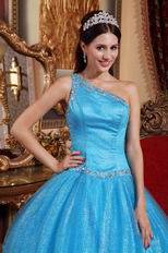 Single Shoulder Dodger Blue Tulle Military Quinceanera Dress