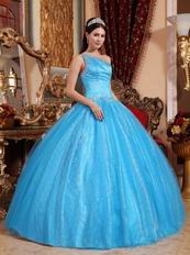 Single Shoulder Dodger Blue Tulle Military Quinceanera Dress