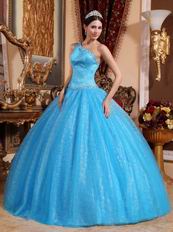 Single Shoulder Dodger Blue Tulle Military Quinceanera Dress