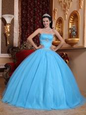 Strapless Aqua Blue Quinceanera Themes Dress Under 200 Dollars