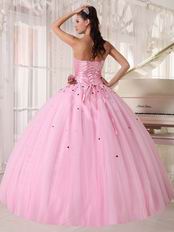 Strapless Baby Pink Quinceanera Dress With Beading