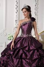 Dark Purple One Shoulder Puffy Quinceanera Dress Designer