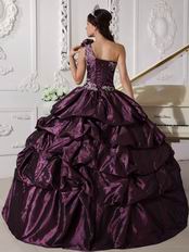 Dark Purple One Shoulder Puffy Quinceanera Dress Designer