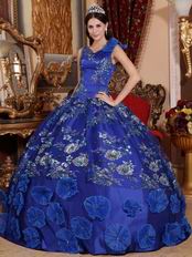 Royal Blue Sequin Decorate Quinceanera Dress With Lotus Leaves