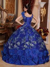 Royal Blue Sequin Decorate Quinceanera Dress With Lotus Leaves