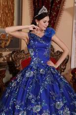 Royal Blue Sequin Decorate Quinceanera Dress With Lotus Leaves