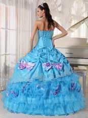 Sky Blue Sweetheart Quinceanera Dress With Printed Bowknot