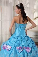 Sky Blue Sweetheart Quinceanera Dress With Printed Bowknot