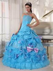 Sky Blue Sweetheart Quinceanera Dress With Printed Bowknot