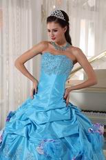 Sky Blue Sweetheart Quinceanera Dress With Printed Bowknot