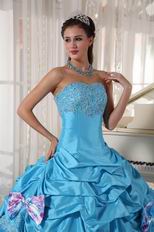 Sky Blue Sweetheart Quinceanera Dress With Printed Bowknot