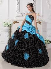 Aqua Taffeta Ruffled Black Skirt Cheap Quinceanera Dress