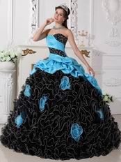 Aqua Taffeta Ruffled Black Skirt Cheap Quinceanera Dress