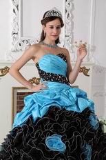 Aqua Taffeta Ruffled Black Skirt Cheap Quinceanera Dress