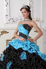 Aqua Taffeta Ruffled Black Skirt Cheap Quinceanera Dress