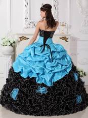 Aqua Taffeta Ruffled Black Skirt Cheap Quinceanera Dress