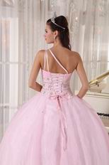 One Shoulder Baby Pink Corset Back Quinceanera Gowns Dress