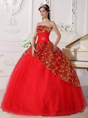 Scarlet Strapless Puffy Quinceanera Dress With Sequin Decorate