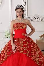 Scarlet Strapless Puffy Quinceanera Dress With Sequin Decorate