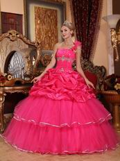 One Shoulder Pick-ups Technology Hot Pink Quinceanera Dress