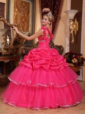 One Shoulder Pick-ups Technology Hot Pink Quinceanera Dress